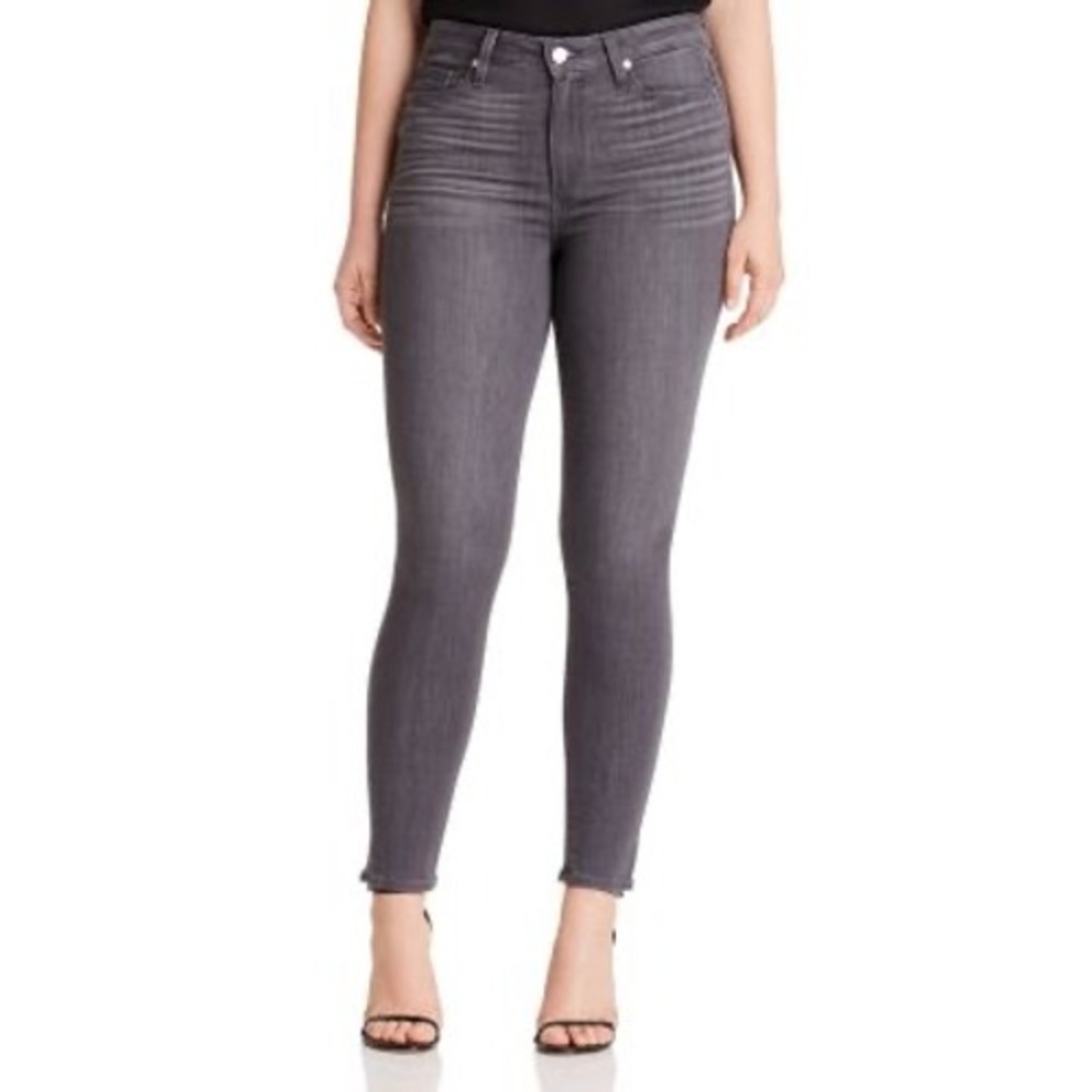 PAIGE Hoxton High‎ Rise Ankle Skinny Jeans Gray Raw Hem Stretch Denim Womens 25